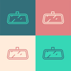 Canvas Print - Pop art line Car mirror icon isolated on color background. Vector