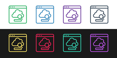 Poster - set line cloud technology data transfer and storage icon isolated on black and white background. vec
