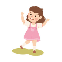 Poster - Playful Little Girl on Green Lawn Enjoying Summer Vector Illustration