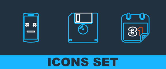 Poster - set line calendar, dead mobile and floppy disk icon. vector