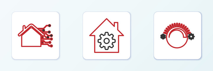 Poster - Set line Thermostat, Smart home and settings icon. Vector