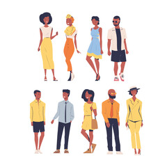 Sticker - Fashionable African American People Character Standing in Casual Clothes Vector Set