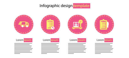 Poster - Set line Scale with cardboard box, Verification of delivery list, and Delivery truck in movement icon. Vector