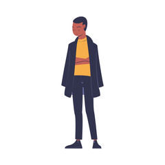 Wall Mural - Fashionable African American Man Character Standing in Casual Clothes Vector Illustration