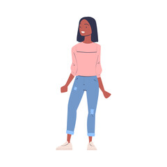 Wall Mural - Fashionable African American Woman Character Standing in Casual Clothes Vector Illustration