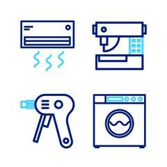 Canvas Print - Set line Washer, Electric hot glue gun, Sewing machine and Air conditioner icon. Vector