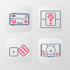 Poster - Set line Video game console, Game dice, Mystery or random box and Mobile playing in icon. Vector