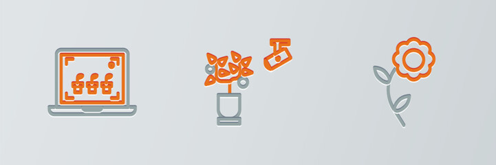 Poster - set line flower, smart farming technology and icon. vector
