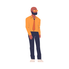 Wall Mural - Fashionable Bearded African American Man Character in Sunglasses Standing in Casual Clothes Vector Illustration