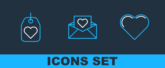 Canvas Print - Set line Heart, tag and Envelope with Valentine heart icon. Vector