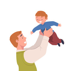 Sticker - Happy Father Hold His Son Toddler with Arms Spend Time Together Vector Illustration