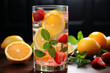 Detox water with strawberry, orange and mint,Detox water with strawberry, orange and mint. Ice cold summer cocktail or lemonade in glass,generative ai