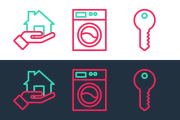 Poster - Set line House key, Realtor and Washer icon. Vector