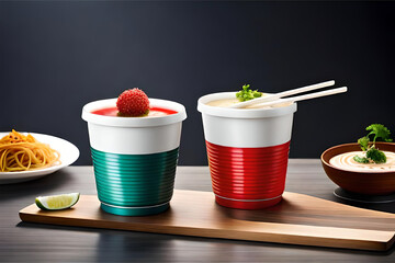  minimalist and modern design of a Korean ramyeon cup, featuring a stylish and eye-catching packaging for an instant noodle brand | Generative AI