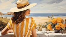 Beautiful Woman In A Sun Hat Enjoying The European Beach