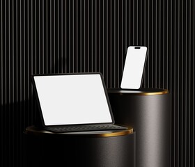 Wall Mural - responsive web design and website mockup, devices mock up, smartphone desktop tablet laptop template