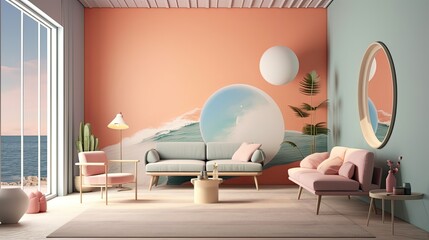 Wall Mural - A serene and contemplative abstract seascape with soft pastel tones, capturing a sense of tranquility and reflection. Colorful illustration art. Generative AI
