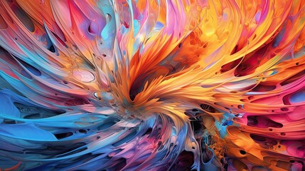 Wall Mural - A dynamic abstract composition with fluid lines and splashes of vibrant colors, radiating energy and spontaneity. Colorful illustration art. Generative AI