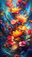 Wall Mural - A vibrant kaleidoscope of colors merging and blending into an abstract masterpiece. Colorful illustration art. Generative AI