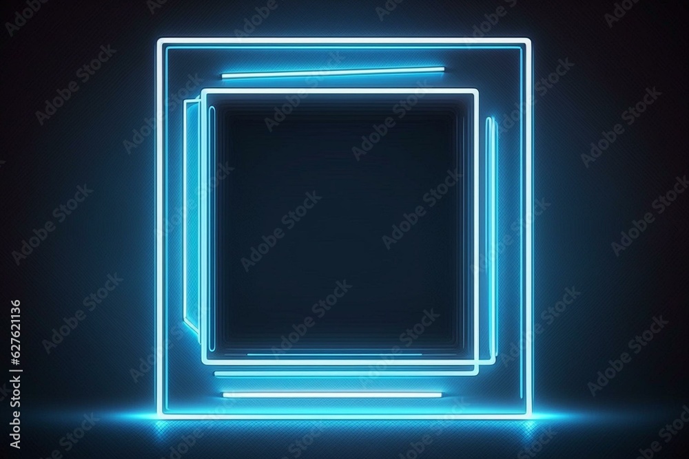 Blue neon light overlapped geometry in square border frame for ...