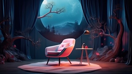 Wall Mural - A celestial night sky with a full moon and shimmering stars illuminating the darkness. Colorful illustration art. Generative AI