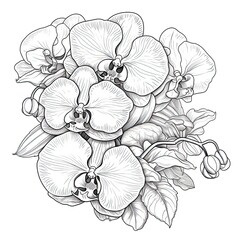 Wall Mural - Cute Orchid flower in coloring page style illustration. Line art painting. Generative AI