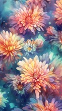 Watercolor Aster Flower Illustration. Colorful Painting Floral Background. Generative AI