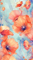 Watercolor Poppy flower illustration. Colorful painting floral background. Generative AI