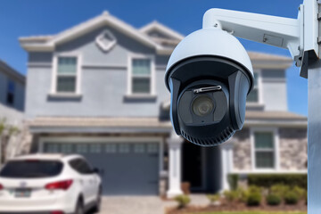 Poster - Security camera and private house on the background.