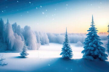 Aufkleber - Beautiful winter landscape with fir trees in a snowy forest. AI generated.