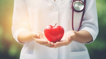 Stethoscope and heart,red apple in the shape of heart,Generative Ai