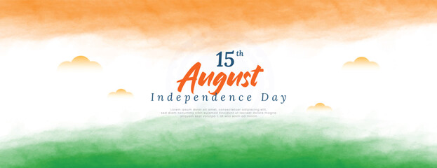 15th August india Happy Independence Day greeting banner design with watercolor poster vector illustration