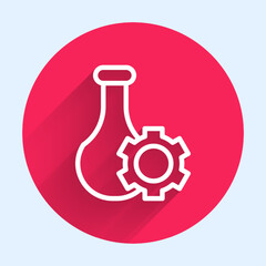 Poster - White line Test tube and flask chemical laboratory test icon isolated with long shadow background. Laboratory glassware sign. Red circle button. Vector