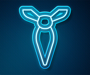 Poster - Glowing neon line Tie icon isolated on blue background. Necktie and neckcloth symbol. Vector