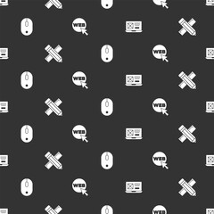 Poster - Set UI or UX design, Crossed ruler and pencil, Computer mouse and Web graphic on seamless pattern. Vector