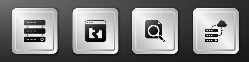Poster - Set Server, Data, Web Hosting, Broken file, Search concept with folder and Network cloud connection icon. Silver square button. Vector