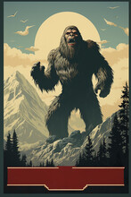 Retro Cinematic Bigfoot Poster Art. Generative AI Illustration