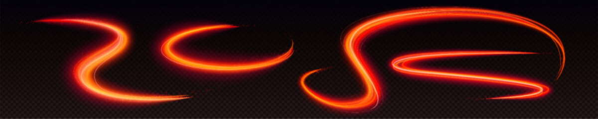 Wall Mural - neon light lines and swirls. abstract effect of speed motion with red glow, shine and sparkles isola