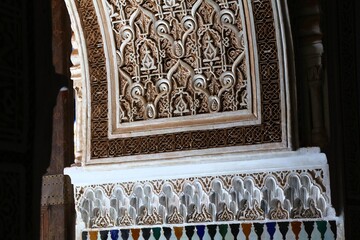 Wall Mural - Marrakech city landmark in Morocco. Bahia Palace architecture detail - intricate arabian pattern.