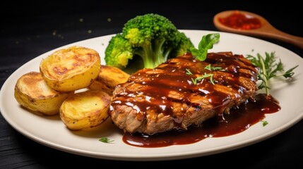 Wall Mural - Fried steak with oven potatoes