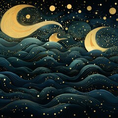 Sticker - night sky with stars and clouds. vector illustration of beautiful midnight starry skies. pretty dark