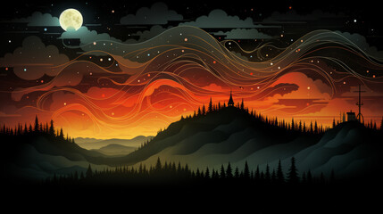 Wall Mural - landscape with a night sky with stars and clouds. colorful vector illustration of beautiful midnight