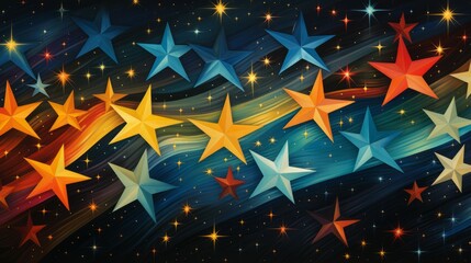 Sticker - colorful night sky with stars and clouds. vector illustration of beautiful multicolored midnight sta