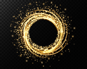 Leinwandbilder - Light neon ring. Round shape with small dust trail particles and lights, shiny frame on an isolated and transparent background.