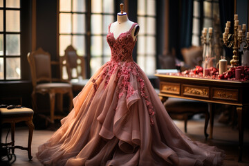 haute couture evening dress in a tailor room
