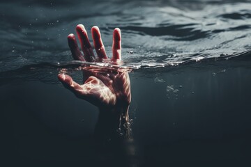 Poster - person drowning hand in water. beautiful illustration picture. generative ai