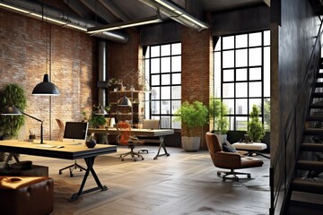 Modern office interior in loft, industrial style