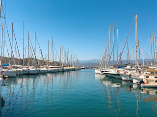 Wall Mural - View from above of the marina in Fethiye, Türkiye on a sunny day