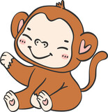 Fototapeta  - Baby Monkey Cartoon Animal. Cheerful and Cute Wildlife Character