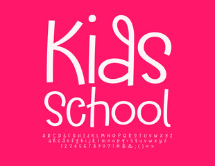 Wall Mural - Vector creative logotype Kids School. Funny handwritten Font. Artistic Alphabet Letters and Numbers
